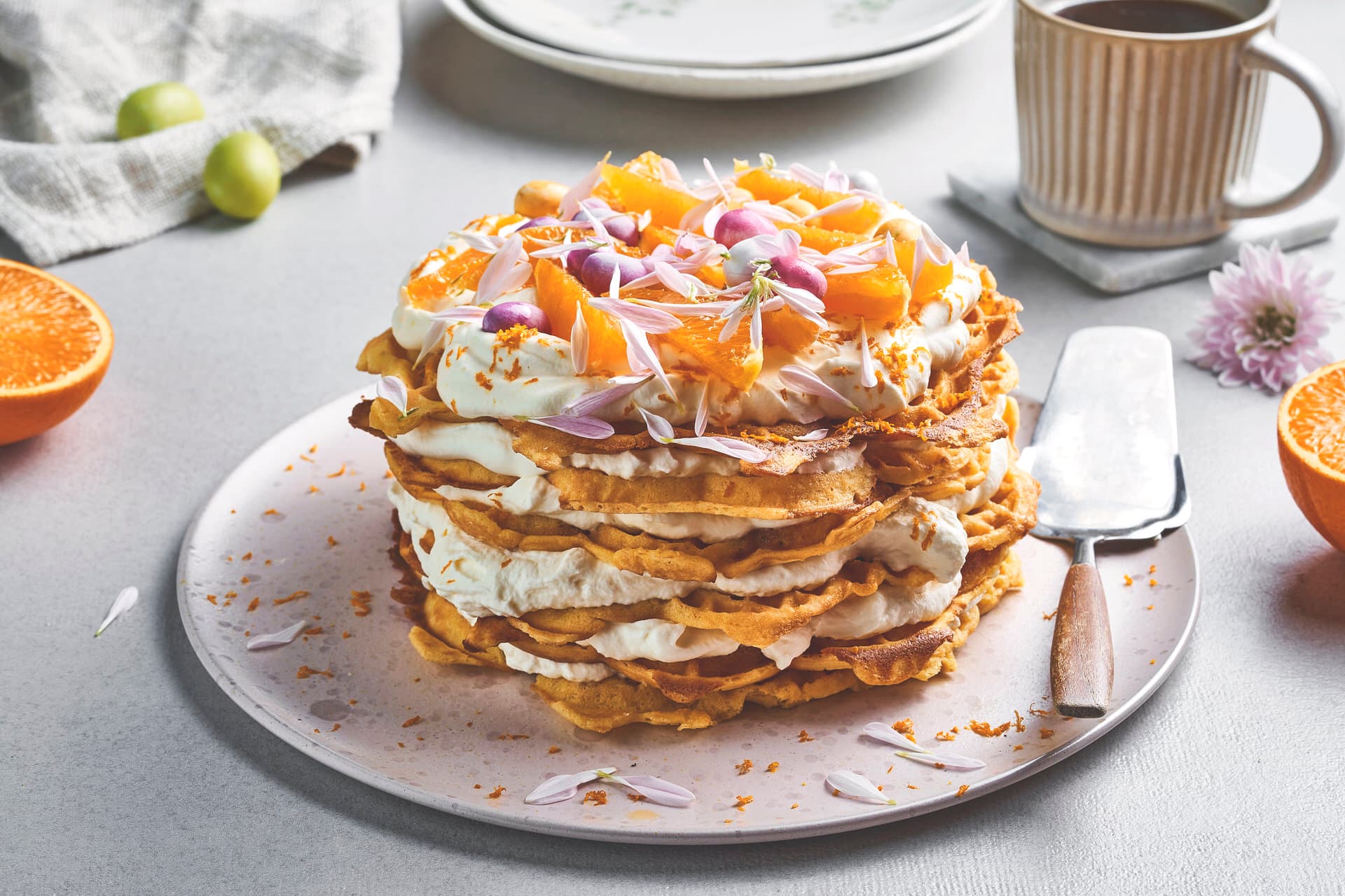 Easter Waffle Cake with Orange and Cream