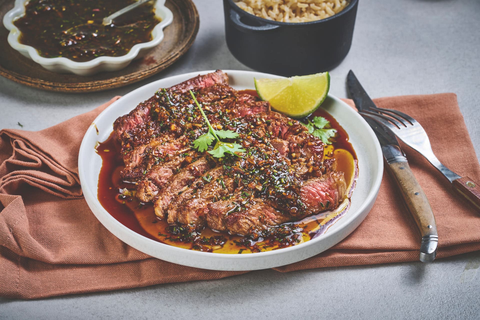Grilled Steak with Herb Sauce