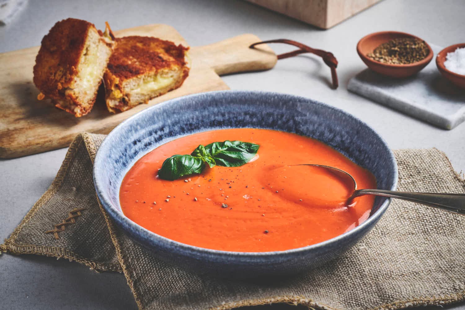 Creamy Tomato Soup with Grilled Cheese