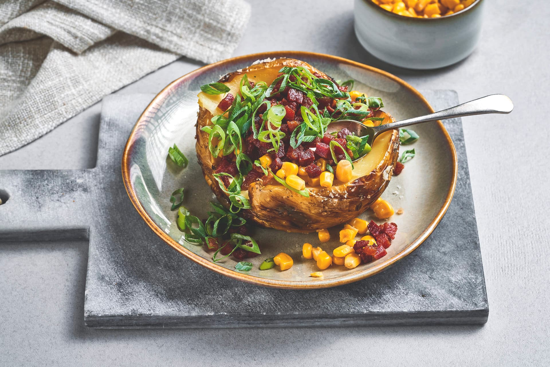 Baked Potato with Bacon, Corn and Sour Cream