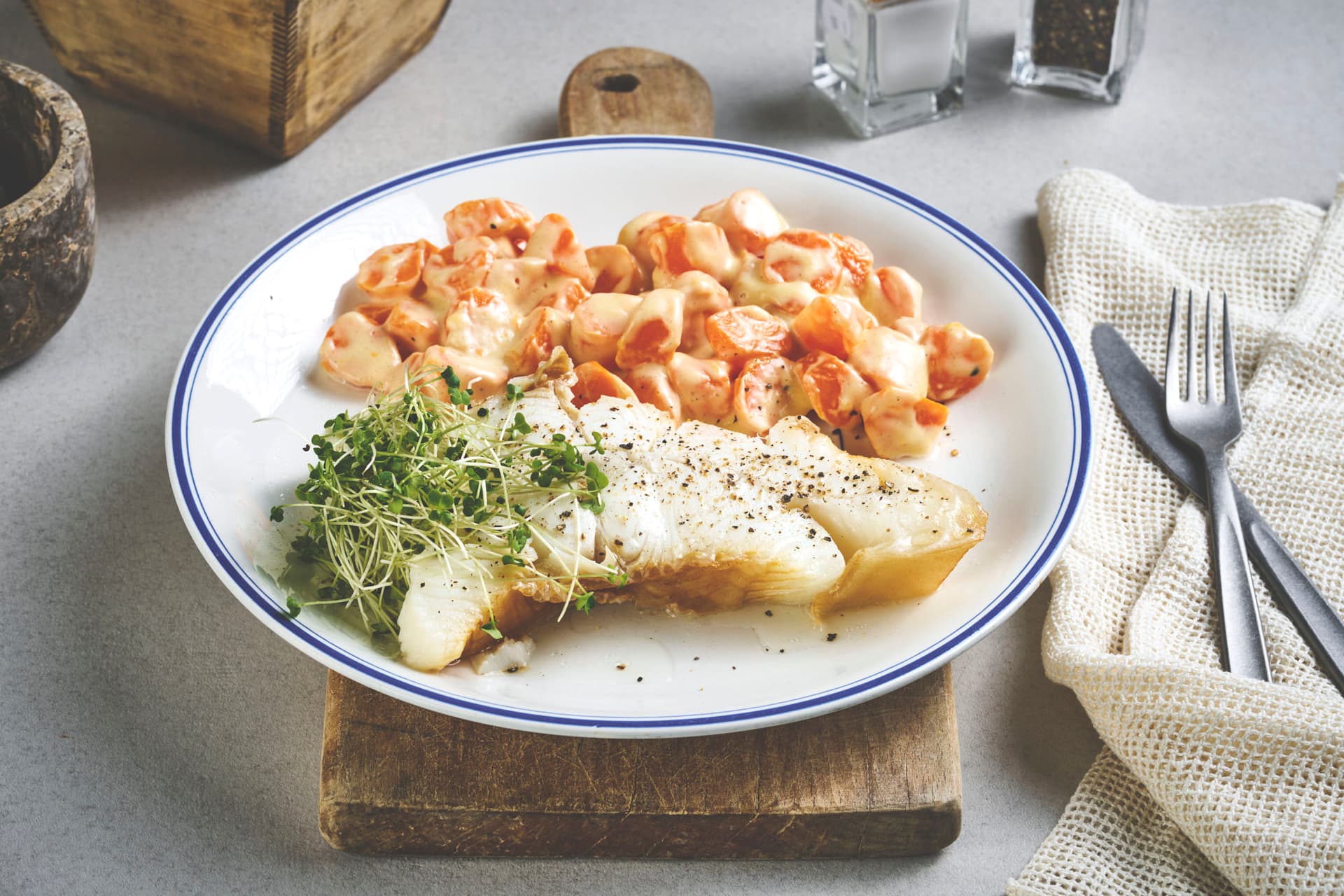 Smoked Halibut with Creamed Carrots