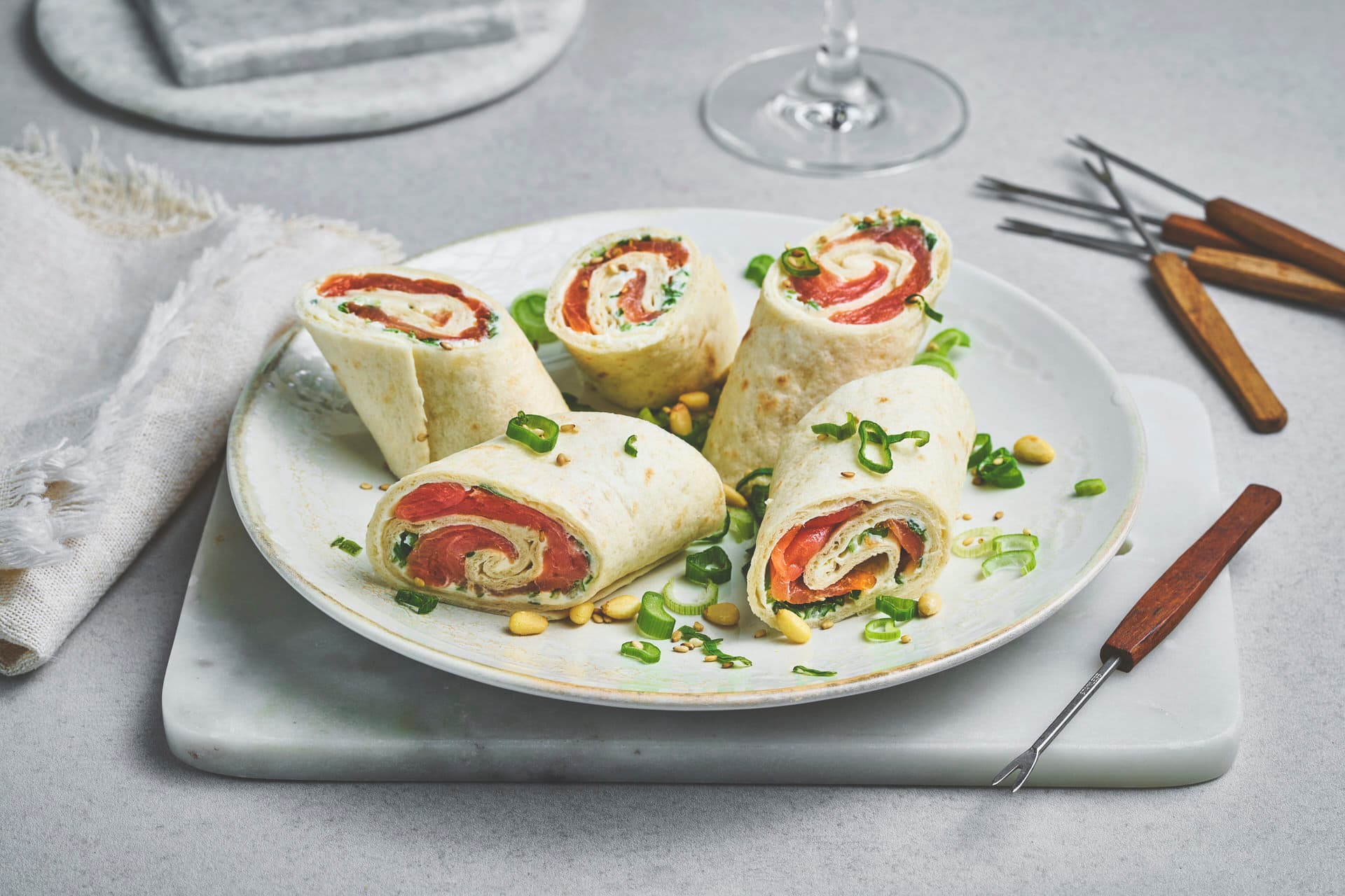 Lefse Rolls with Smoked Salmon and Cream Cheese