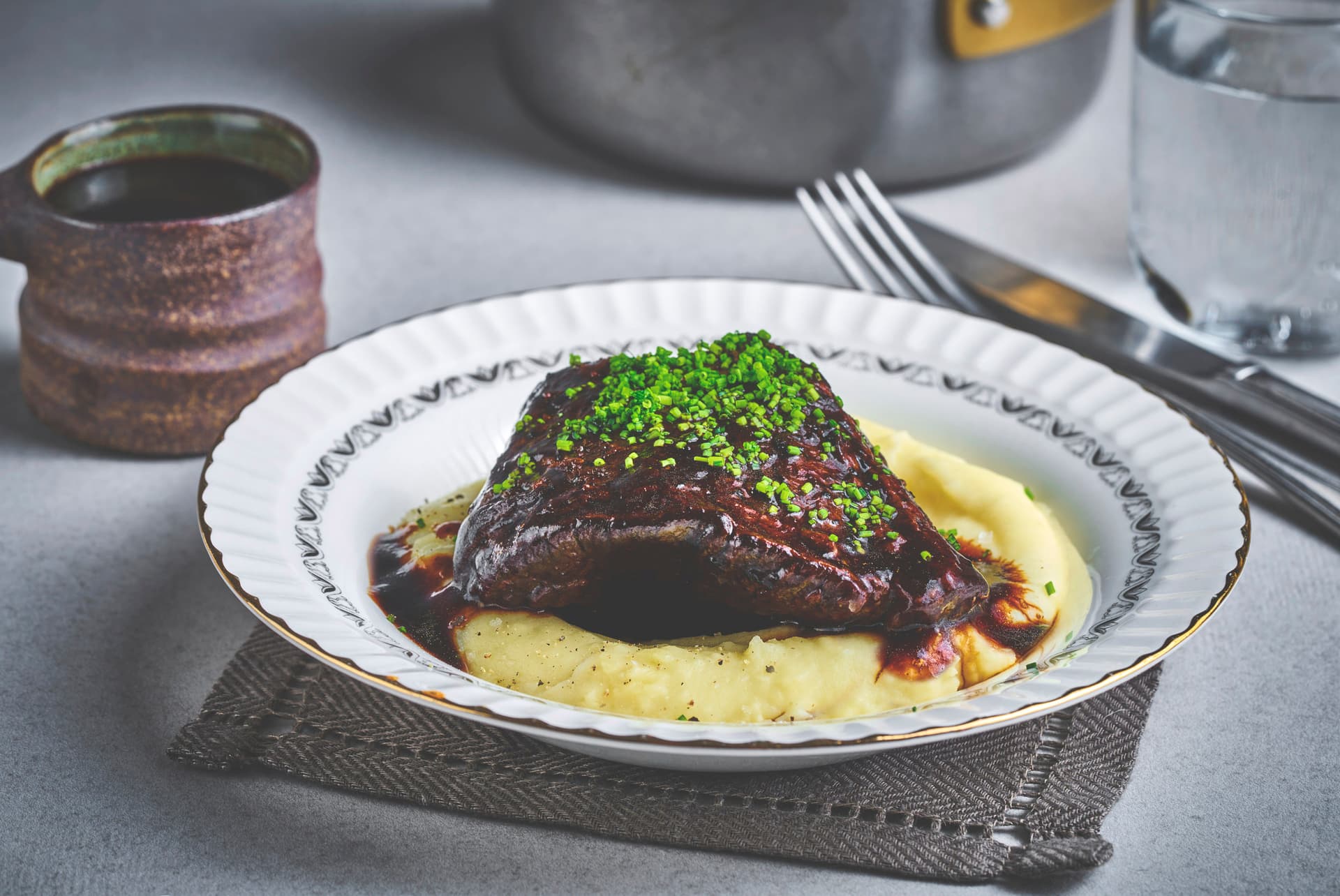 Braised Beef Chuck with Celeriac Purée and Pan Sauce